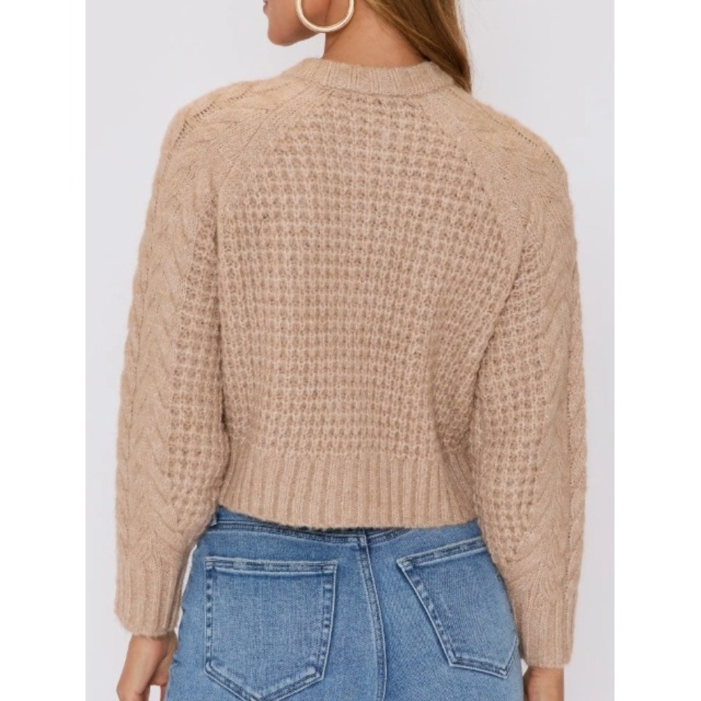 VICI Harper Cable Knit Cardigan In Taupe Tan Women Size Large Crewneck Warm Cozy - Picture 3 of 10